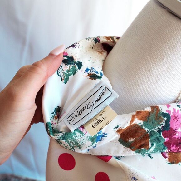 Vintage 80's Erica Simmone Sheer Sleeves Pink and White Button Down - Picture 7 of 7